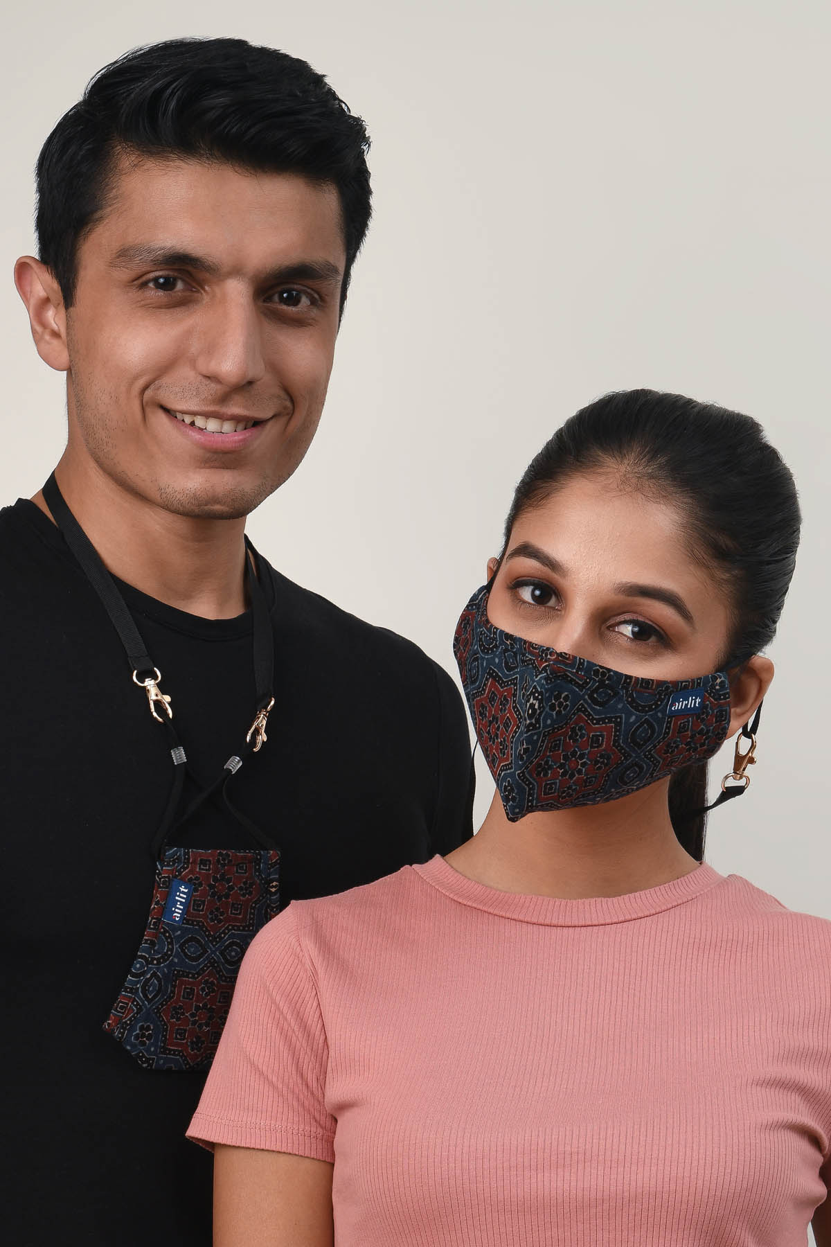 STAR STRUCK Ajrakh Hand Block Printed cotton Reusable Mask/4 Layer Breathable /With Nosepin/Lab tested Antimicrobial/Antiviral/Coolit™/Handmade - image 3